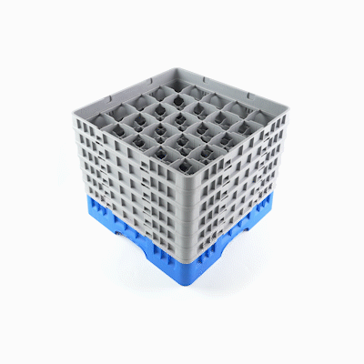 Clean Tek Professional Blue Glass Rack - 25 Compartments, 1 Full Drop and 5 Half Drop Extenders - 19 3/4" x 19 3/4" x 13 3/4" - 1 count box
