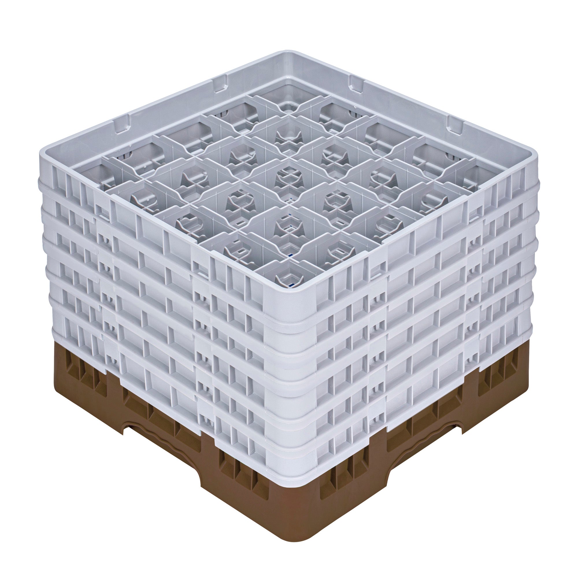 Clean Tek Professional Brown Glass Rack - 25 Compartments, 1 Full Drop and 5 Half Drop Extenders - 19 3/4" x 19 3/4" x 13 3/4" - 1 count box