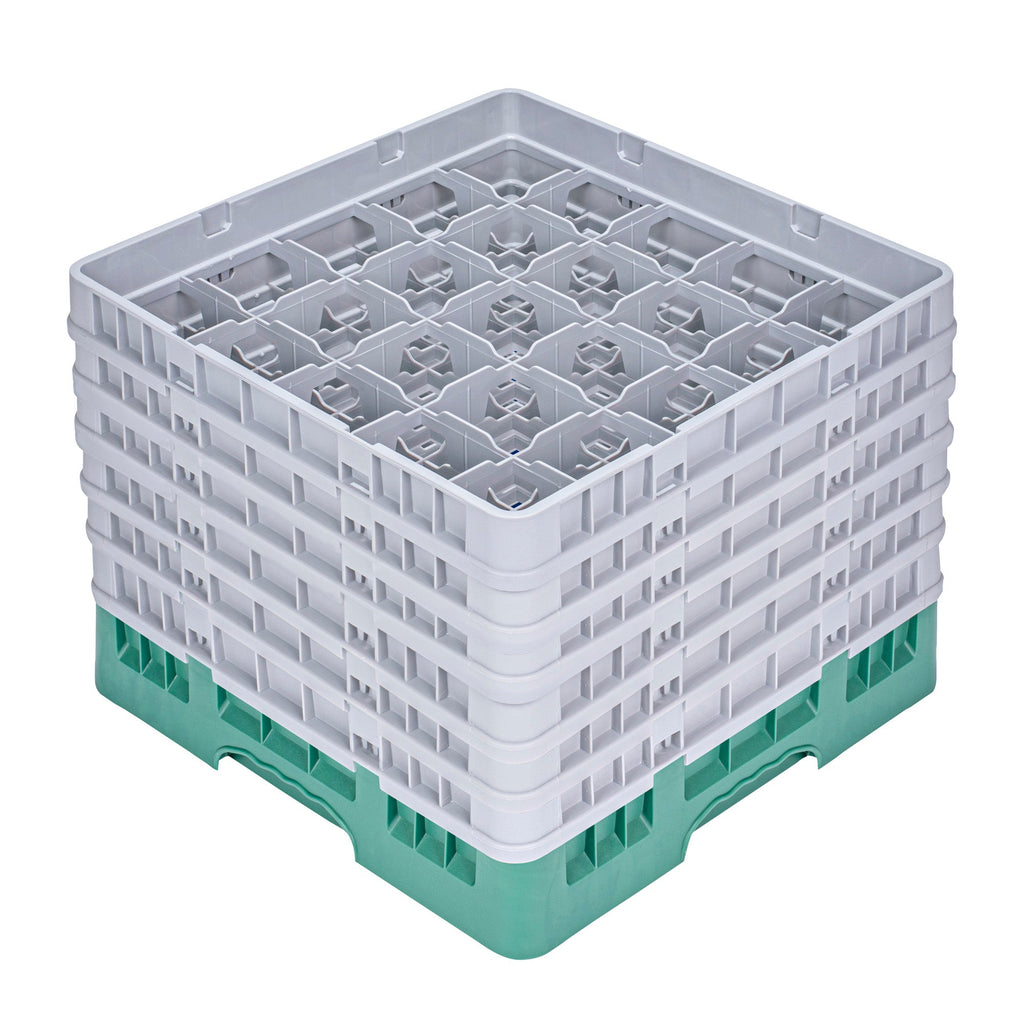 Clean Tek Professional Green Glass Rack - 25 Compartments, 1 Full Drop and 5 Half Drop Extenders - 19 3/4" x 19 3/4" x 13 3/4" - 1 count box