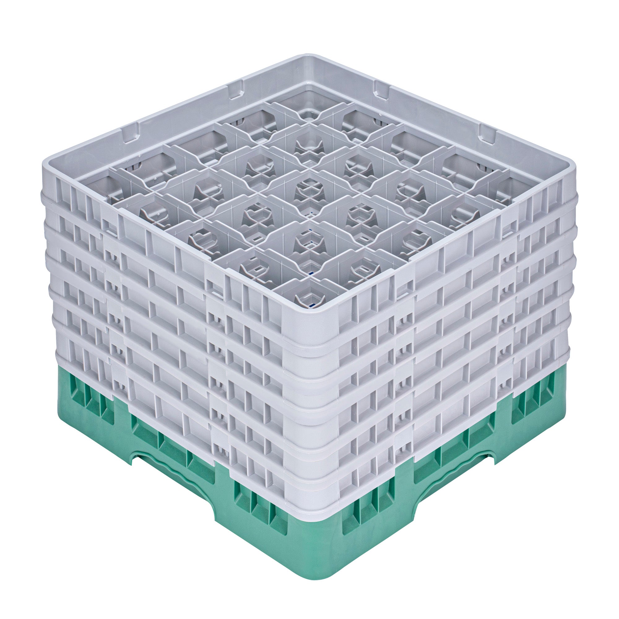 Clean Tek Professional Green Glass Rack - 25 Compartments, 1 Full Drop and 5 Half Drop Extenders - 19 3/4" x 19 3/4" x 13 3/4" - 1 count box