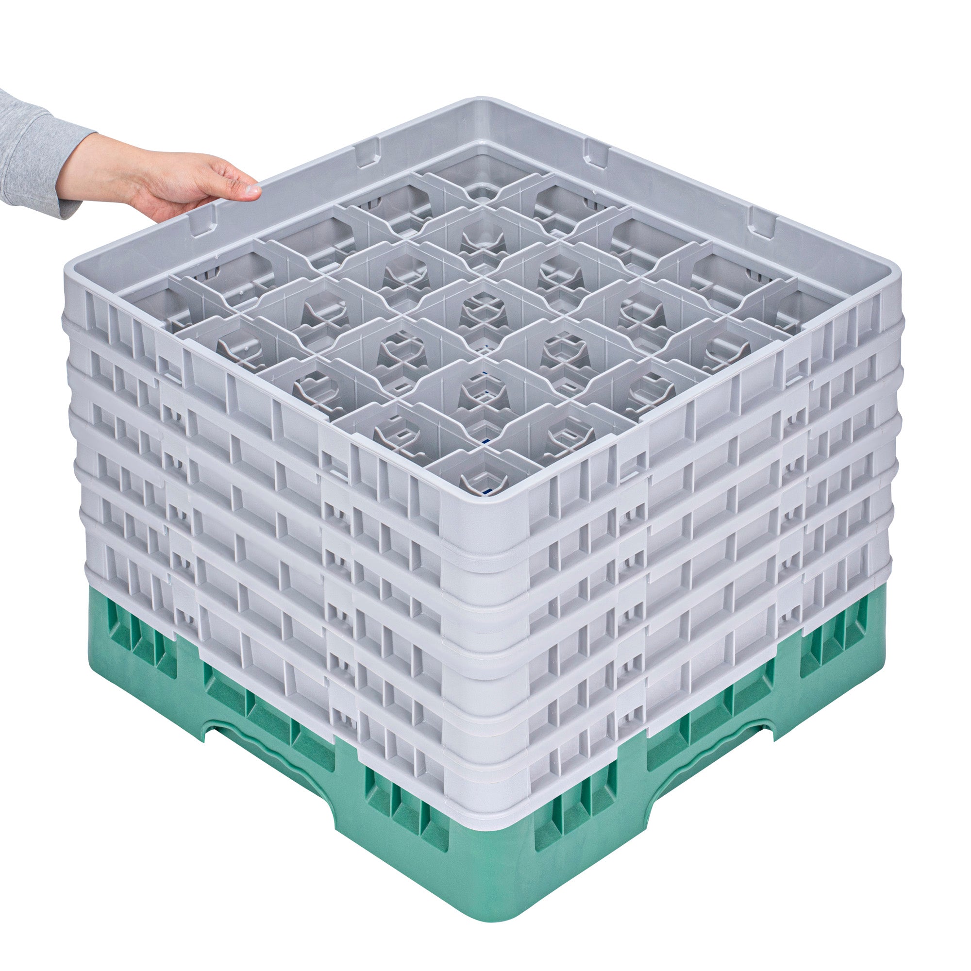 Clean Tek Professional Green Glass Rack - 25 Compartments, 1 Full Drop and 5 Half Drop Extenders - 19 3/4" x 19 3/4" x 13 3/4" - 1 count box
