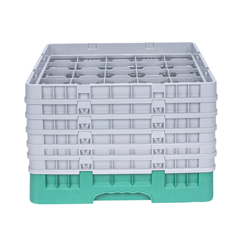 Clean Tek Professional Green Glass Rack - 25 Compartments, 1 Full Drop and 5 Half Drop Extenders - 19 3/4" x 19 3/4" x 13 3/4" - 1 count box