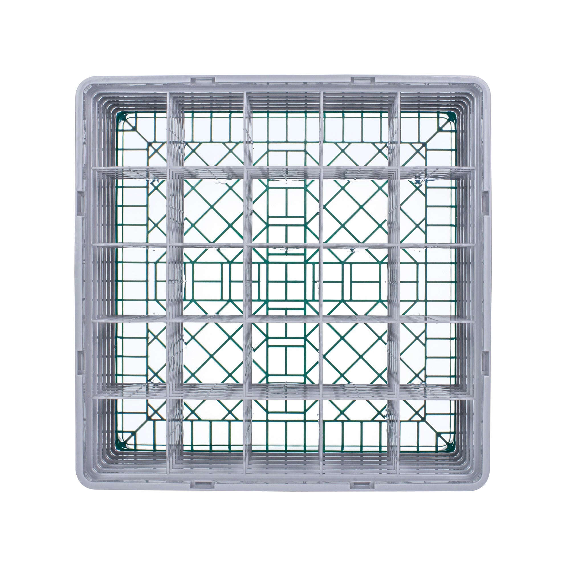 Clean Tek Professional Green Glass Rack - 25 Compartments, 1 Full Drop and 5 Half Drop Extenders - 19 3/4" x 19 3/4" x 13 3/4" - 1 count box