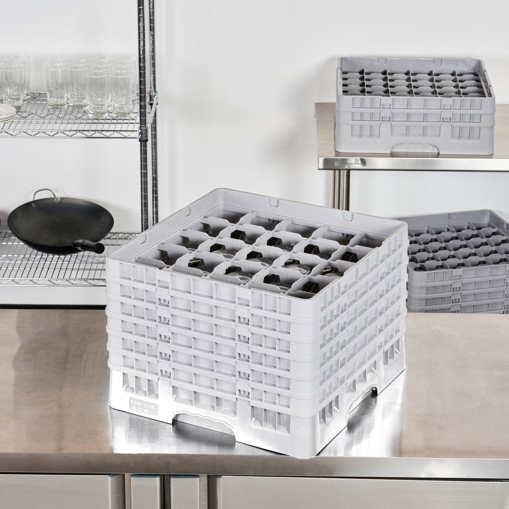 Clean Tek Professional Gray Glass Rack - 25 Compartments, 1 Full Drop and 5 Half Drop Extenders - 19 3/4" x 19 3/4" x 13 3/4" - 1 count box