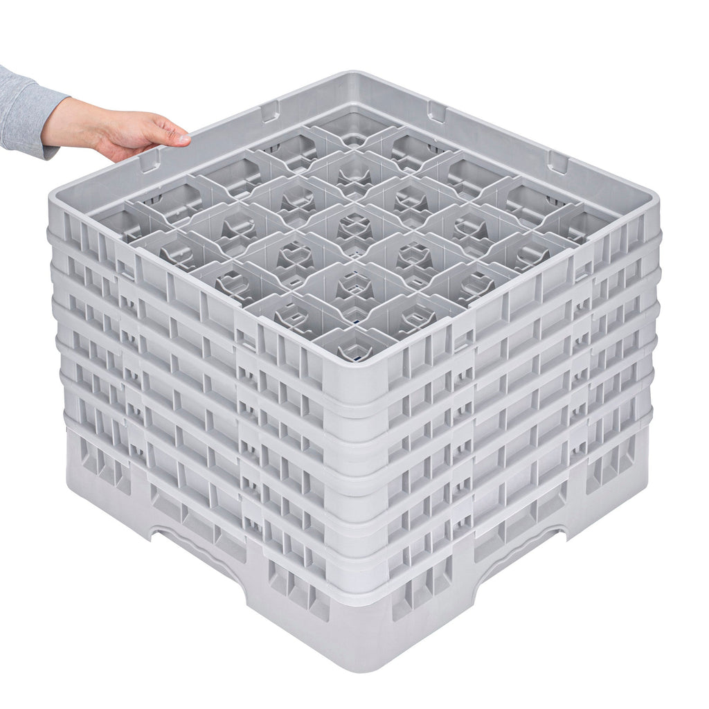 Clean Tek Professional Gray Glass Rack - 25 Compartments, 1 Full Drop and 5 Half Drop Extenders - 19 3/4" x 19 3/4" x 13 3/4" - 1 count box