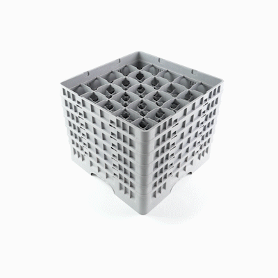 Clean Tek Professional Gray Glass Rack - 25 Compartments, 1 Full Drop and 5 Half Drop Extenders - 19 3/4" x 19 3/4" x 13 3/4" - 1 count box