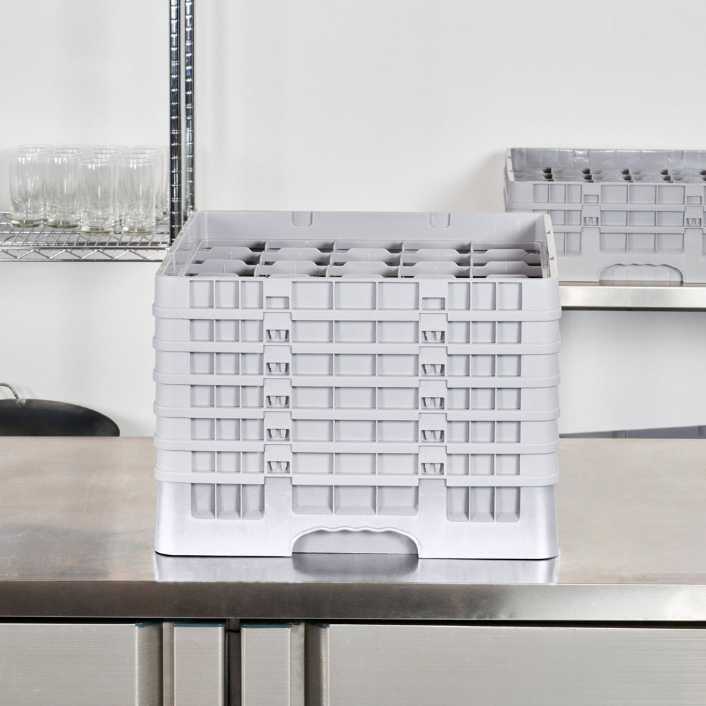 Clean Tek Professional Gray Glass Rack - 25 Compartments, 1 Full Drop and 5 Half Drop Extenders - 19 3/4" x 19 3/4" x 13 3/4" - 1 count box