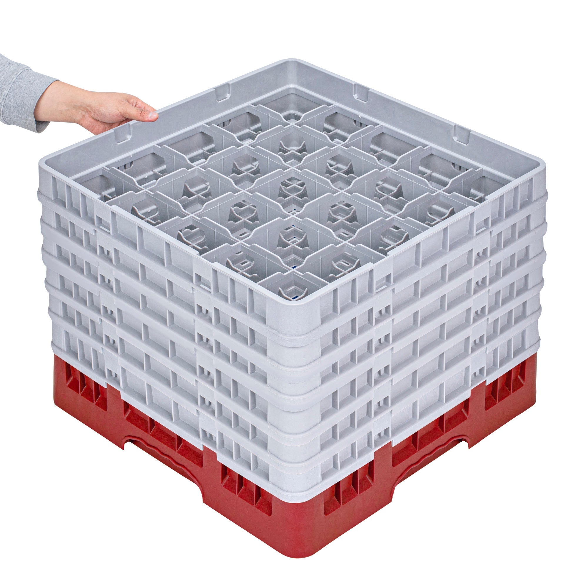 Clean Tek Professional Red Glass Rack - 25 Compartments, 1 Full Drop and 5 Half Drop Extenders - 19 3/4" x 19 3/4" x 13 3/4" - 1 count box