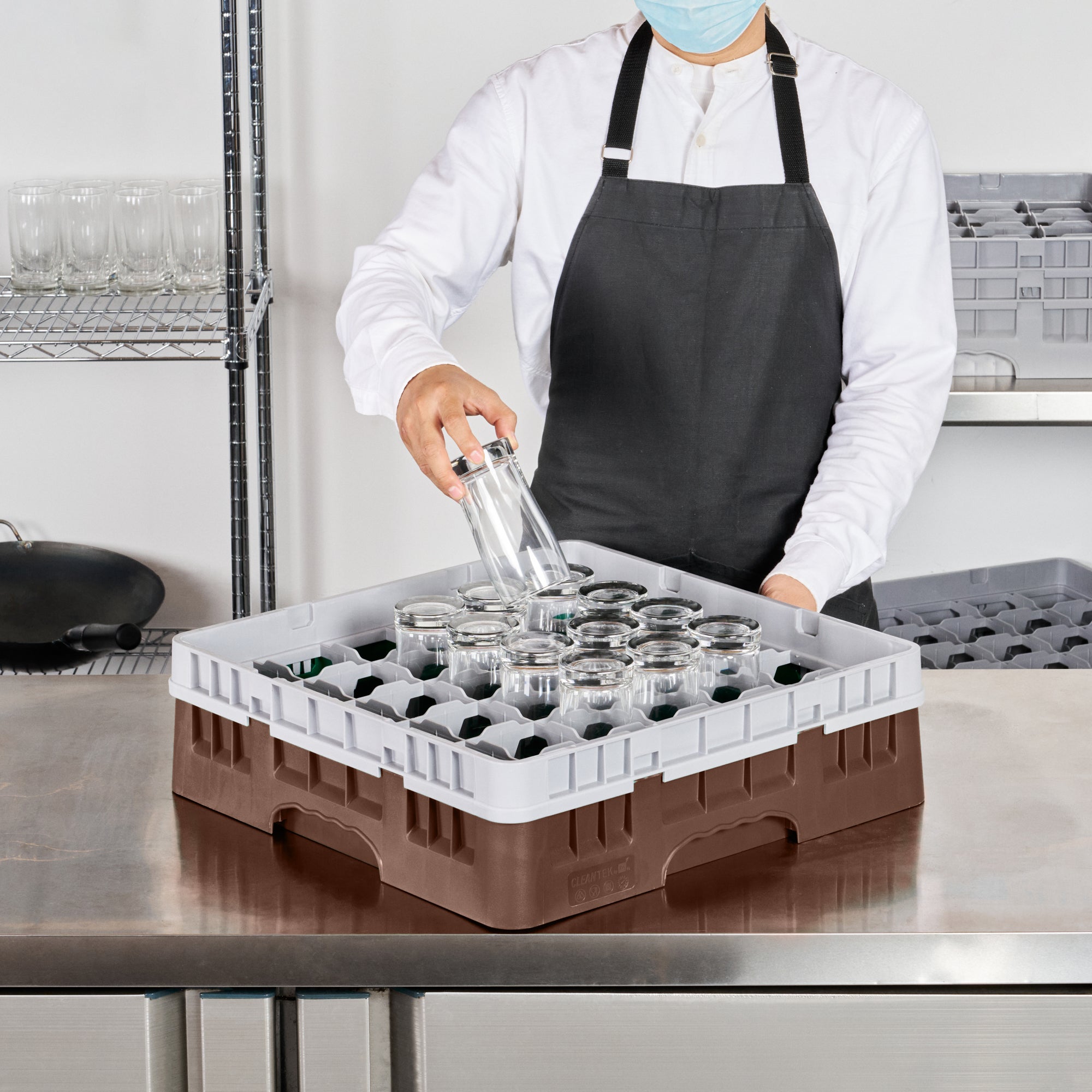 Clean Tek Professional Brown Glass Rack - 36 Compartments, 1 Full Drop Extender - 19 3/4" x 19 3/4" x 5 3/4" - 1 count box