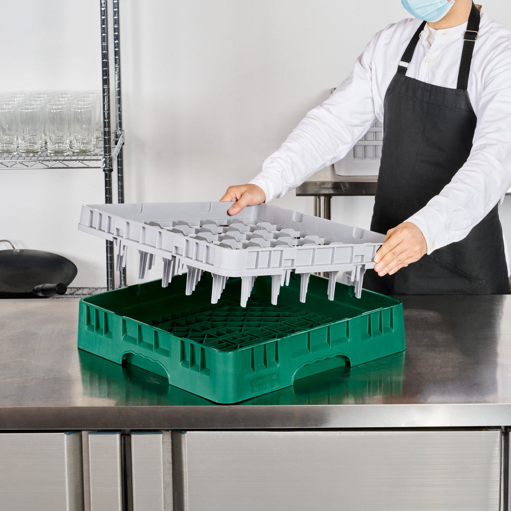 Clean Tek Professional Green Glass Rack - 36 Compartments, 1 Full Drop Extender - 19 3/4" x 19 3/4" x 5 3/4" - 1 count box