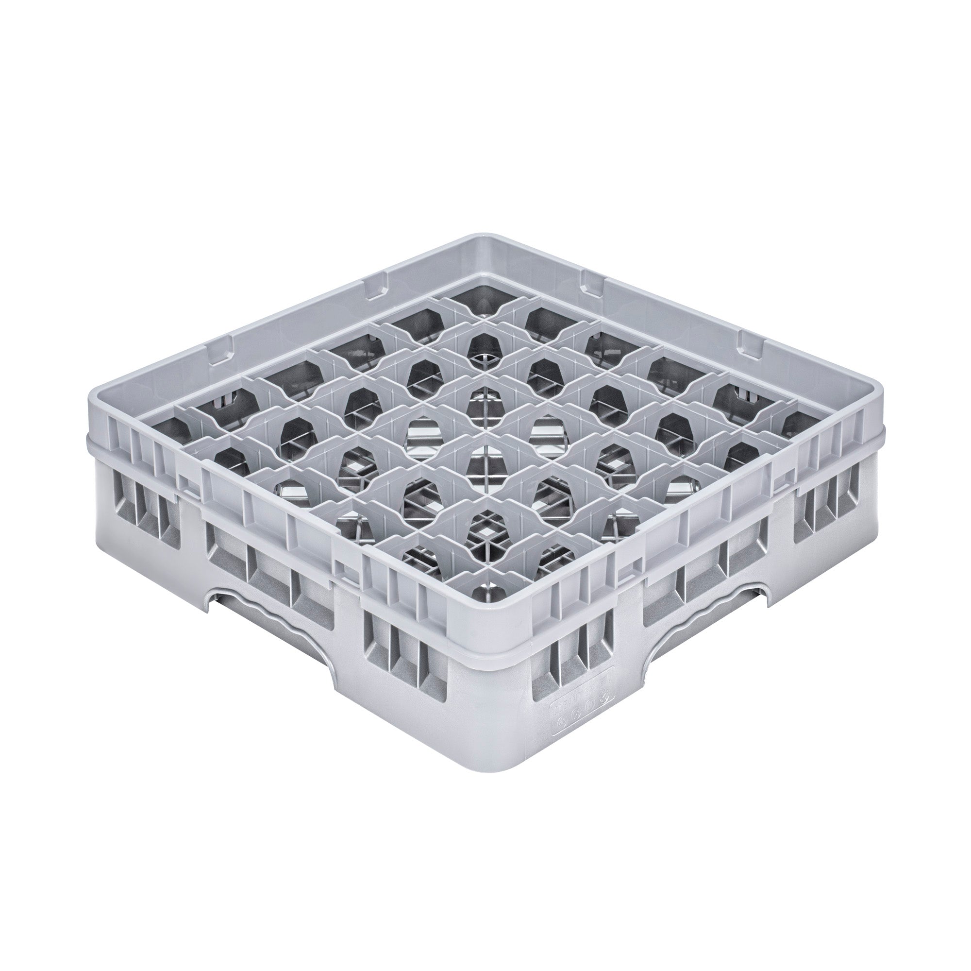 Clean Tek Professional Gray Glass Rack - 36 Compartments, 1 Full Drop Extender - 19 3/4" x 19 3/4" x 5 3/4" - 1 count box