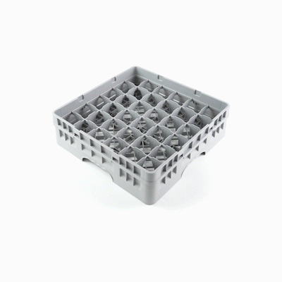 Clean Tek Professional Gray Glass Rack - 36 Compartments, 1 Full Drop Extender - 19 3/4" x 19 3/4" x 5 3/4" - 1 count box