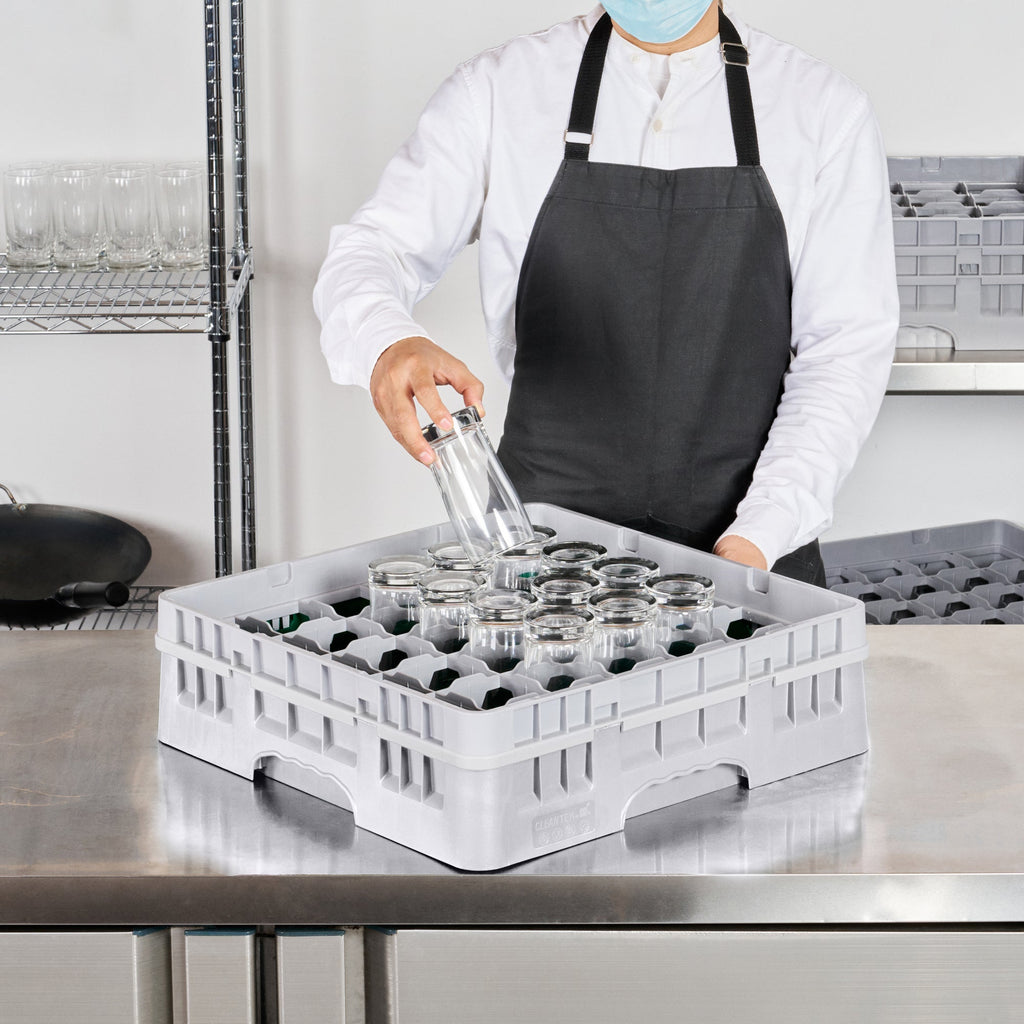 Clean Tek Professional Gray Glass Rack - 36 Compartments, 1 Full Drop Extender - 19 3/4" x 19 3/4" x 5 3/4" - 1 count box
