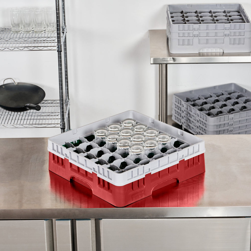 Clean Tek Professional Red Glass Rack - 36 Compartments, 1 Full Drop Extender - 19 3/4" x 19 3/4" x 5 3/4" - 1 count box