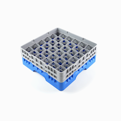 Clean Tek Professional Blue Glass Rack - 36 Compartments, 1 Full Drop and 1 Half Drop Extender - 19 3/4" x 19 3/4" x 7 1/4" - 1 count box