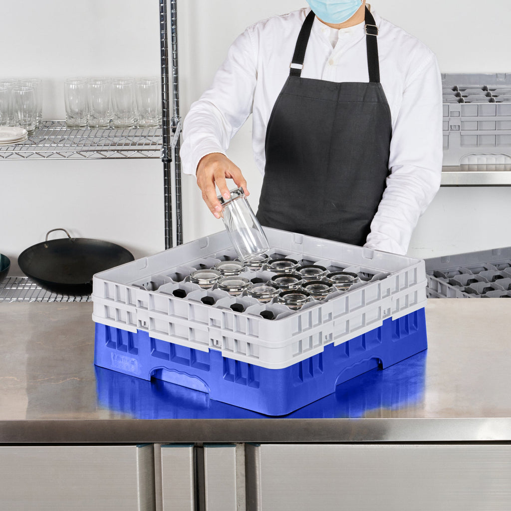 Clean Tek Professional Blue Glass Rack - 36 Compartments, 1 Full Drop and 1 Half Drop Extender - 19 3/4" x 19 3/4" x 7 1/4" - 1 count box