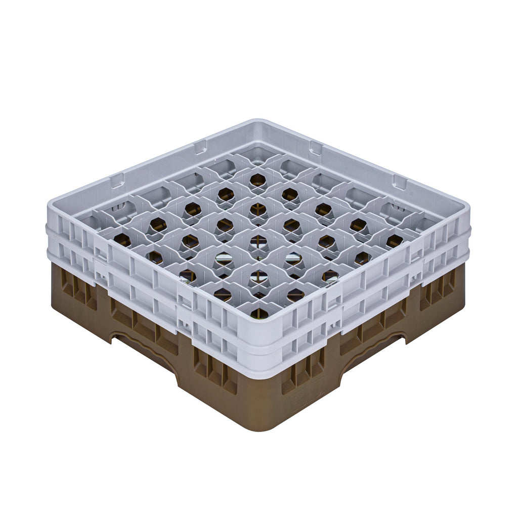Clean Tek Professional Brown Glass Rack - 36 Compartments, 1 Full Drop and 1 Half Drop Extender - 19 3/4" x 19 3/4" x 7 1/4" - 1 count box