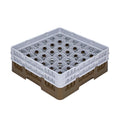 Clean Tek Professional Brown Glass Rack - 36 Compartments, 1 Full Drop and 1 Half Drop Extender - 19 3/4" x 19 3/4" x 7 1/4" - 1 count box