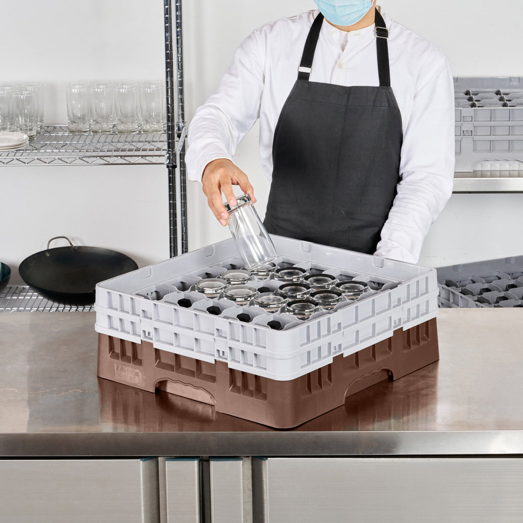 Clean Tek Professional Brown Glass Rack - 36 Compartments, 1 Full Drop and 1 Half Drop Extender - 19 3/4" x 19 3/4" x 7 1/4" - 1 count box
