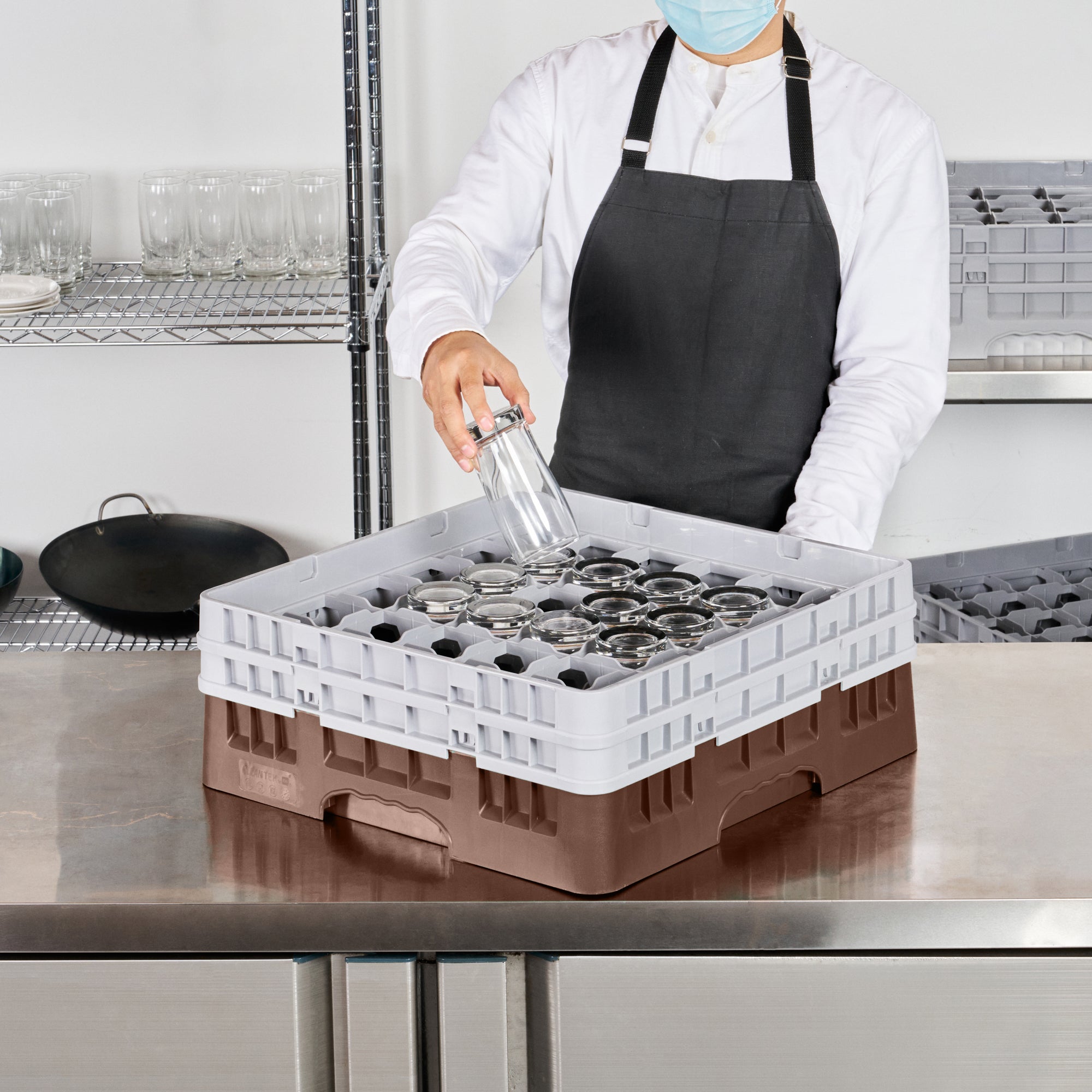 Clean Tek Professional Brown Glass Rack - 36 Compartments, 1 Full Drop and 1 Half Drop Extender - 19 3/4" x 19 3/4" x 7 1/4" - 1 count box