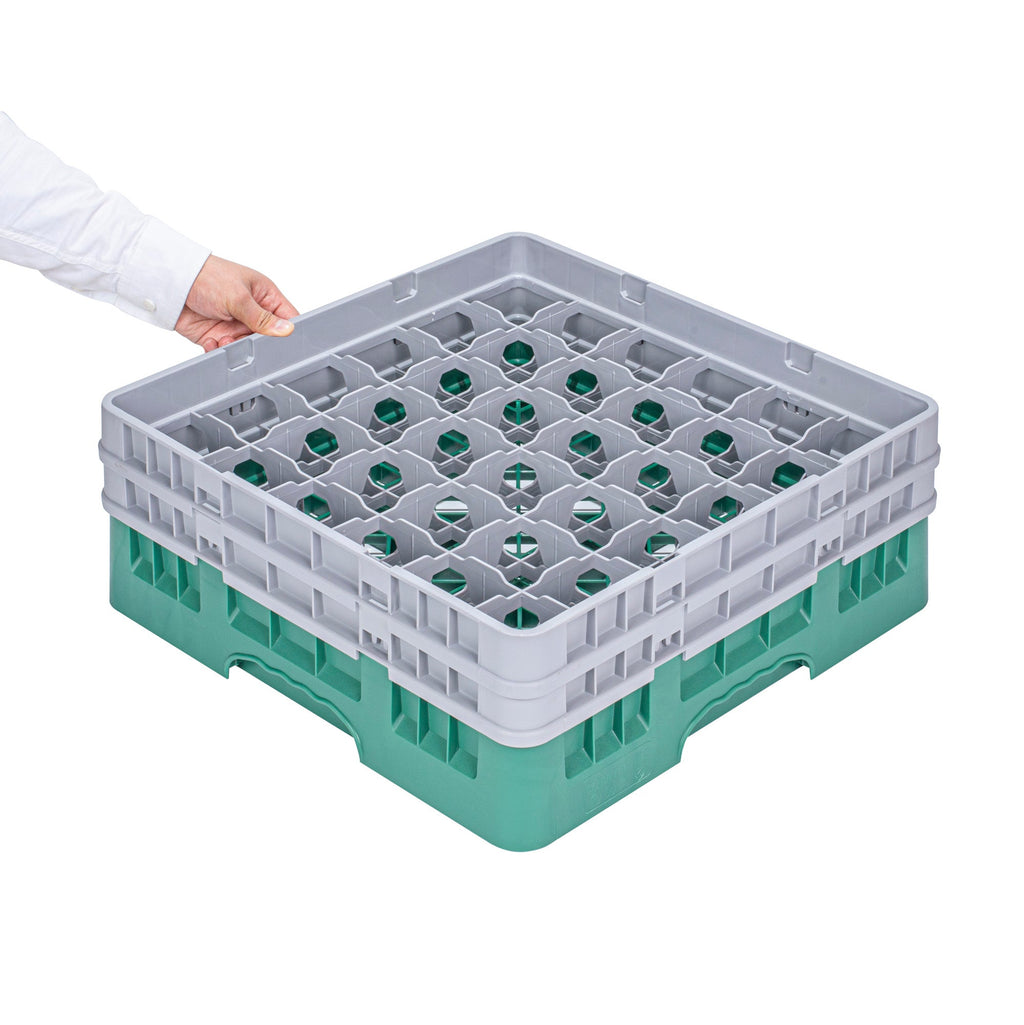 Clean Tek Professional Green Glass Rack - 36 Compartments, 1 Full Drop and 1 Half Drop Extender - 19 3/4" x 19 3/4" x 7 1/4" - 1 count box
