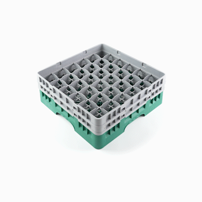 Clean Tek Professional Green Glass Rack - 36 Compartments, 1 Full Drop and 1 Half Drop Extender - 19 3/4" x 19 3/4" x 7 1/4" - 1 count box