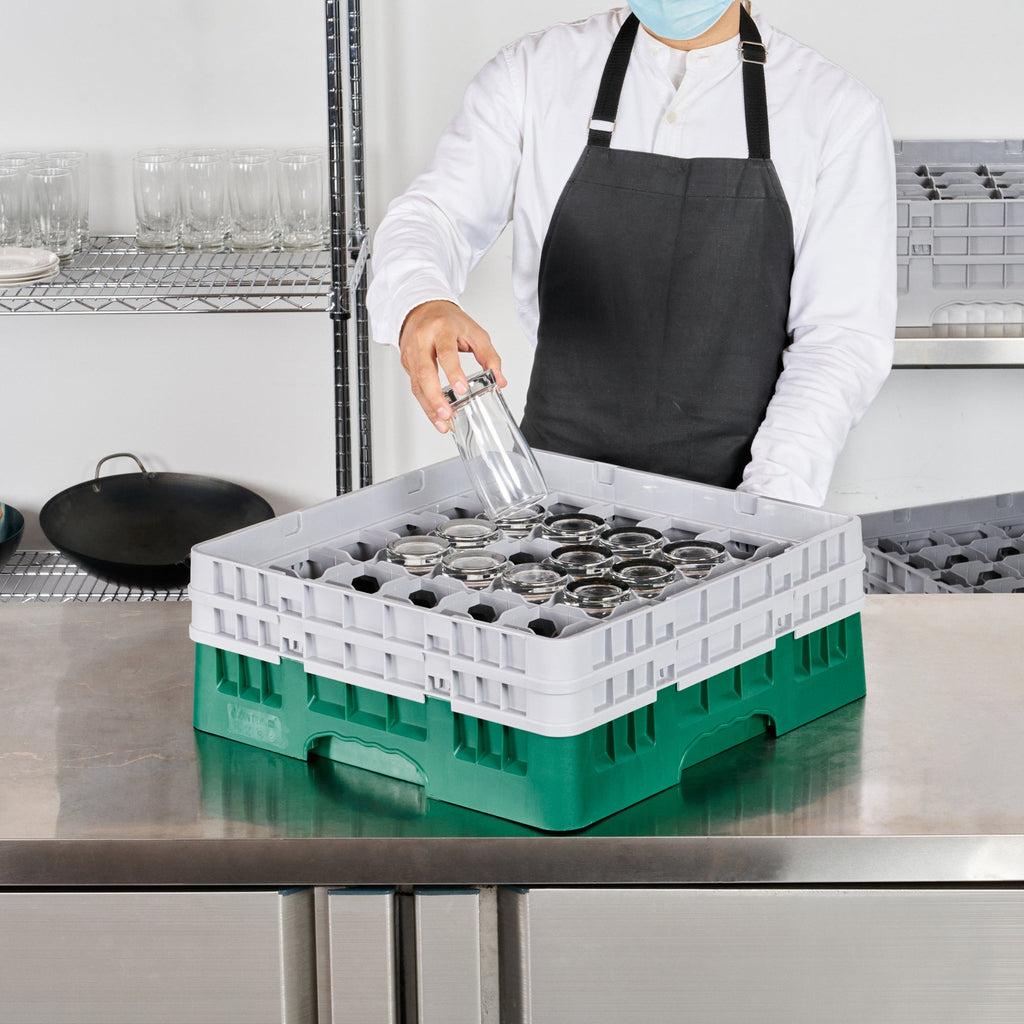 Clean Tek Professional Green Glass Rack - 36 Compartments, 1 Full Drop and 1 Half Drop Extender - 19 3/4" x 19 3/4" x 7 1/4" - 1 count box