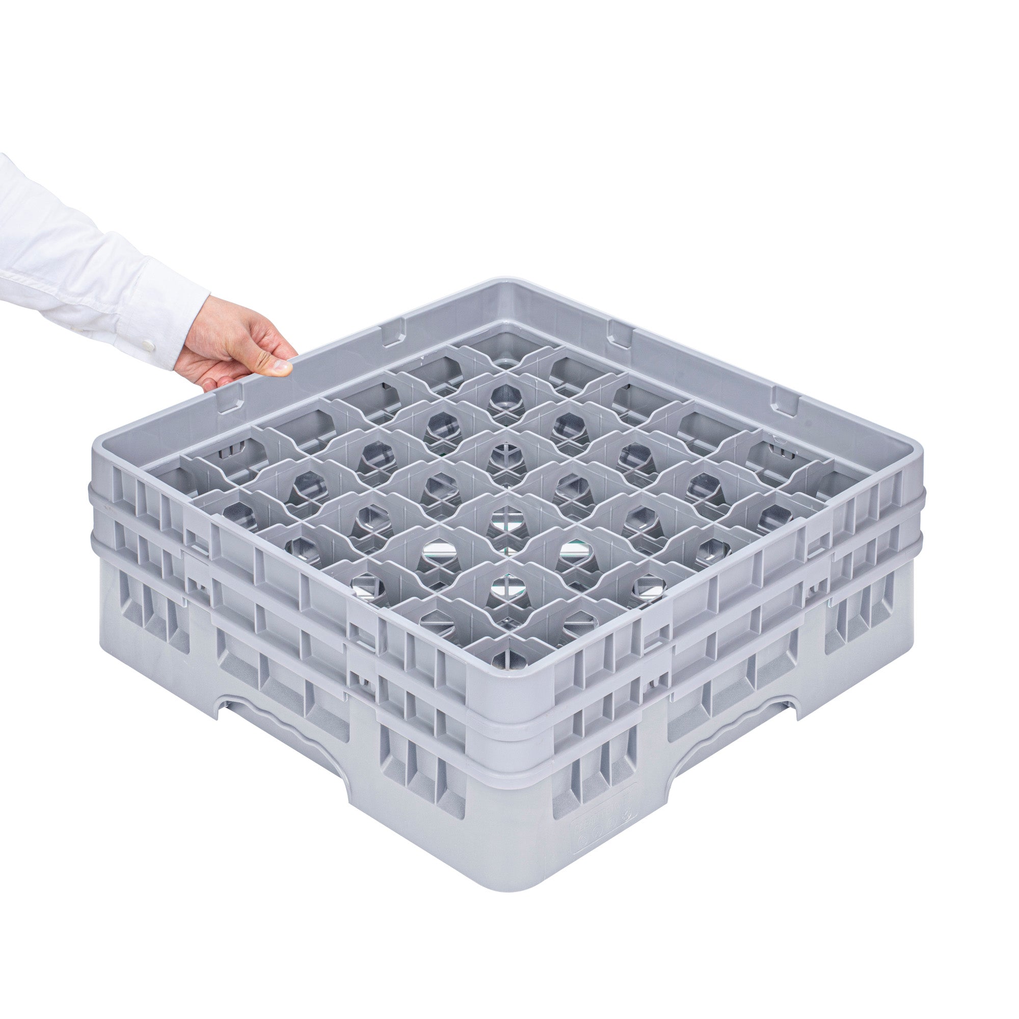 Clean Tek Professional Gray Glass Rack - 36 Compartments, 1 Full Drop and 1 Half Drop Extender - 19 3/4" x 19 3/4" x 7 1/4" - 1 count box