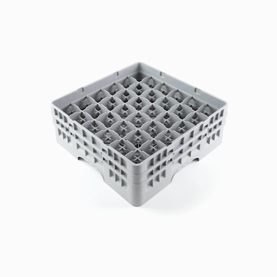 Clean Tek Professional Gray Glass Rack - 36 Compartments, 1 Full Drop and 1 Half Drop Extender - 19 3/4" x 19 3/4" x 7 1/4" - 1 count box