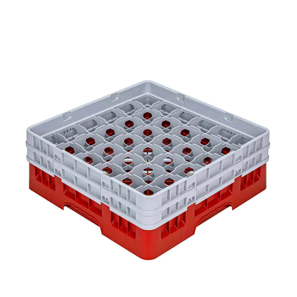 Clean Tek Professional Red Glass Rack - 36 Compartments, 1 Full Drop and 1 Half Drop Extender - 19 3/4" x 19 3/4" x 7 1/4" - 1 count box