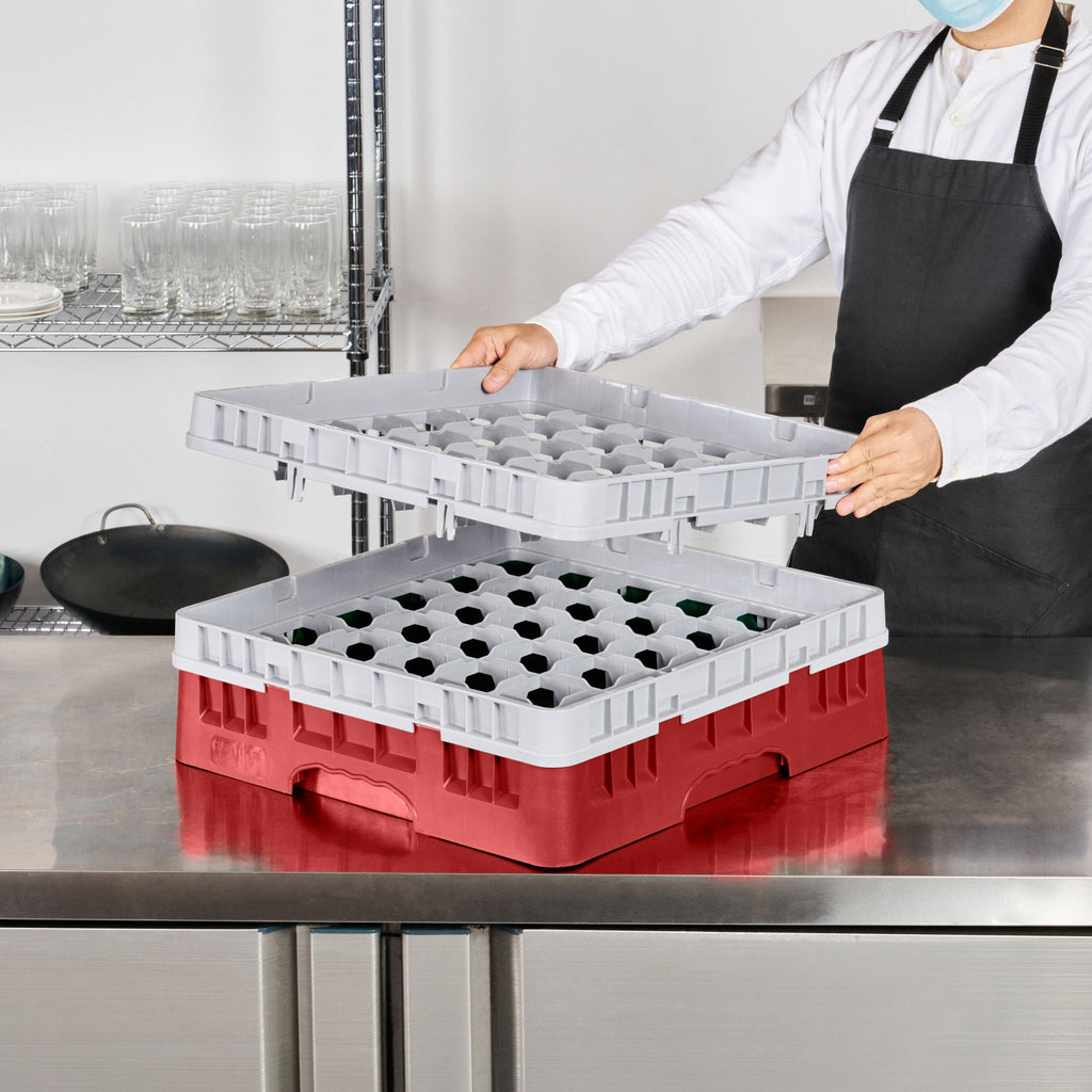 Clean Tek Professional Red Glass Rack - 36 Compartments, 1 Full Drop and 1 Half Drop Extender - 19 3/4" x 19 3/4" x 7 1/4" - 1 count box