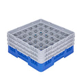 Clean Tek Professional Blue Glass Rack - 36 Compartments, 1 Full Drop and 2 Half Drop Extenders - 19 3/4" x 19 3/4" x 8 3/4" - 1 count box