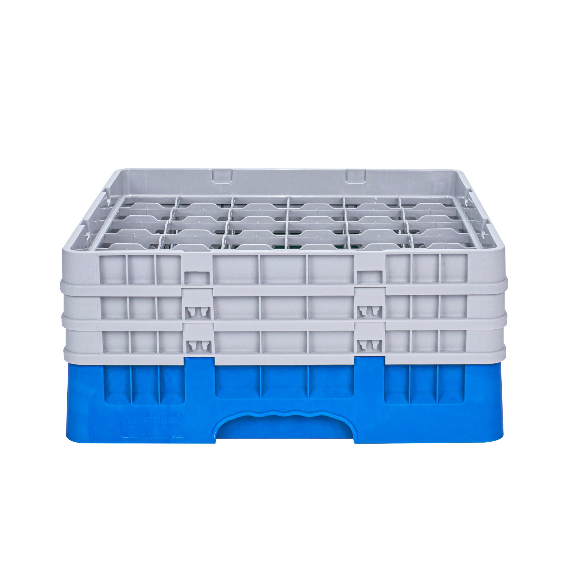 Clean Tek Professional Blue Glass Rack - 36 Compartments, 1 Full Drop and 2 Half Drop Extenders - 19 3/4" x 19 3/4" x 8 3/4" - 1 count box