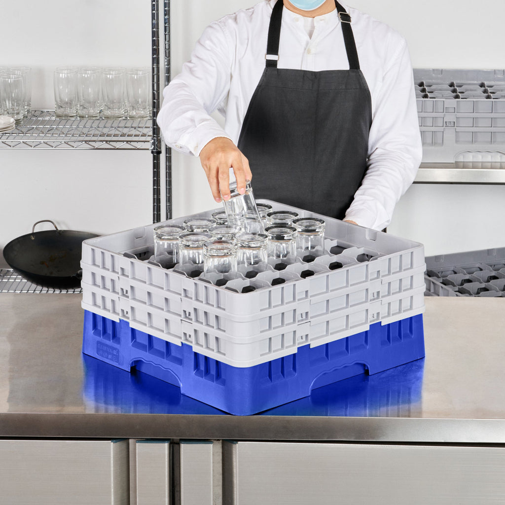 Clean Tek Professional Blue Glass Rack - 36 Compartments, 1 Full Drop and 2 Half Drop Extenders - 19 3/4" x 19 3/4" x 8 3/4" - 1 count box