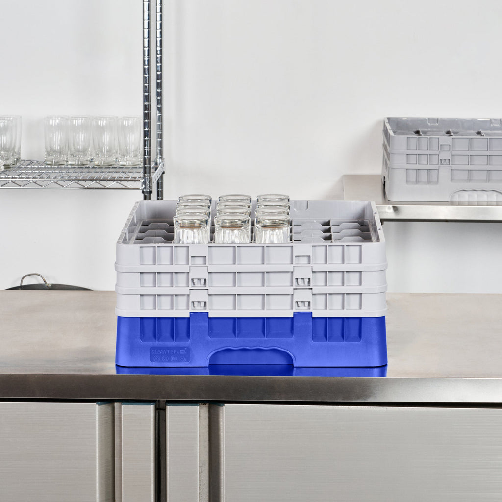 Clean Tek Professional Blue Glass Rack - 36 Compartments, 1 Full Drop and 2 Half Drop Extenders - 19 3/4" x 19 3/4" x 8 3/4" - 1 count box