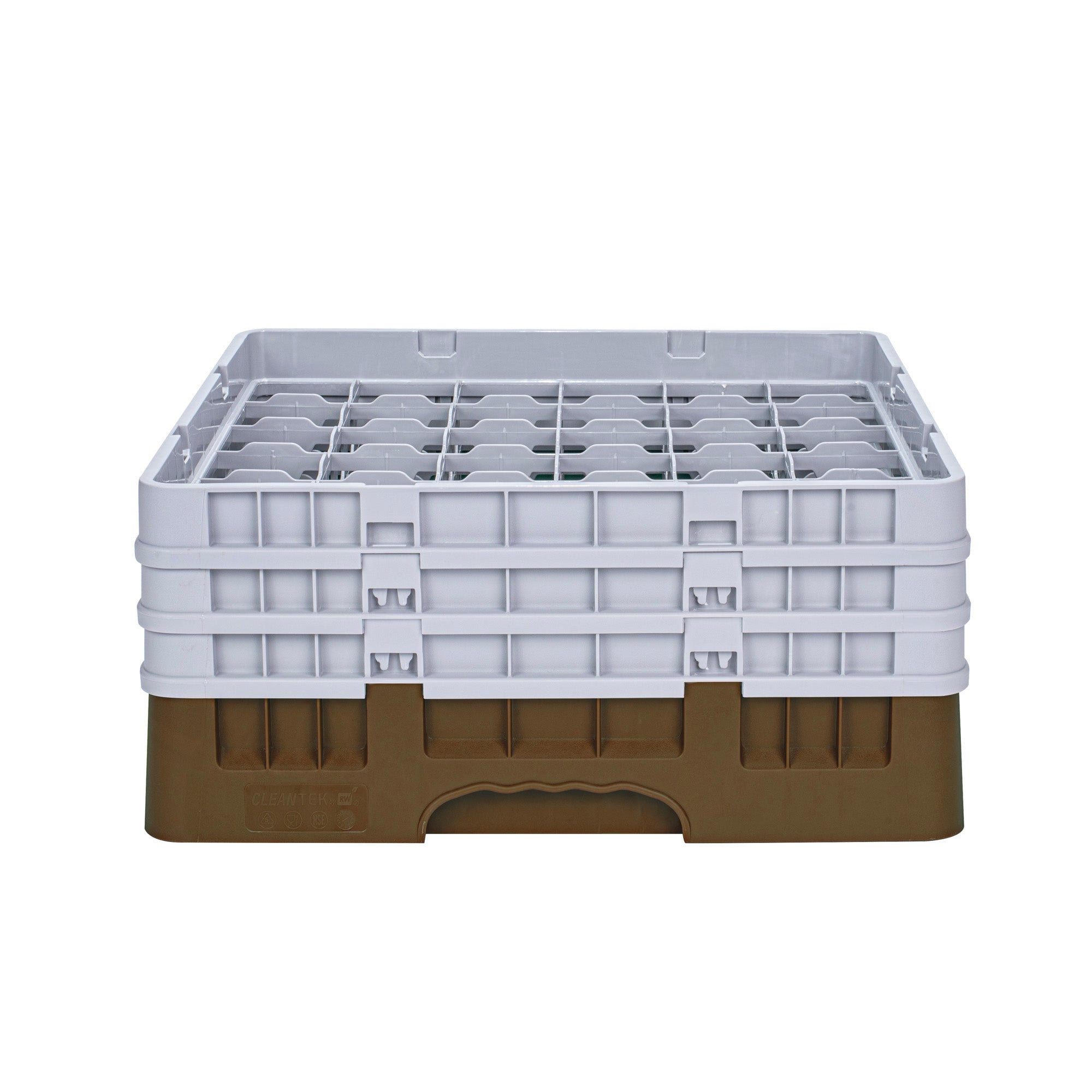 Clean Tek Professional Brown Glass Rack - 36 Compartments, 1 Full Drop and 2 Half Drop Extenders - 19 3/4" x 19 3/4" x 8 3/4" - 1 count box