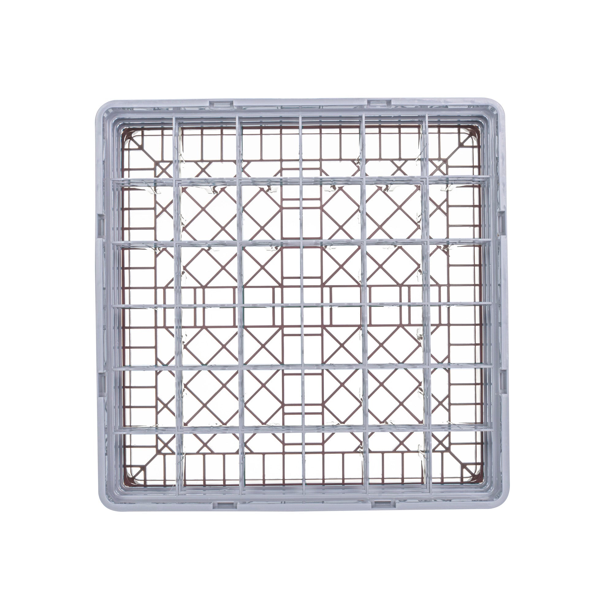 Clean Tek Professional Brown Glass Rack - 36 Compartments, 1 Full Drop and 2 Half Drop Extenders - 19 3/4" x 19 3/4" x 8 3/4" - 1 count box