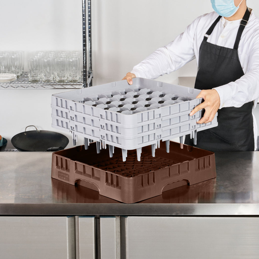 Clean Tek Professional Brown Glass Rack - 36 Compartments, 1 Full Drop and 2 Half Drop Extenders - 19 3/4" x 19 3/4" x 8 3/4" - 1 count box