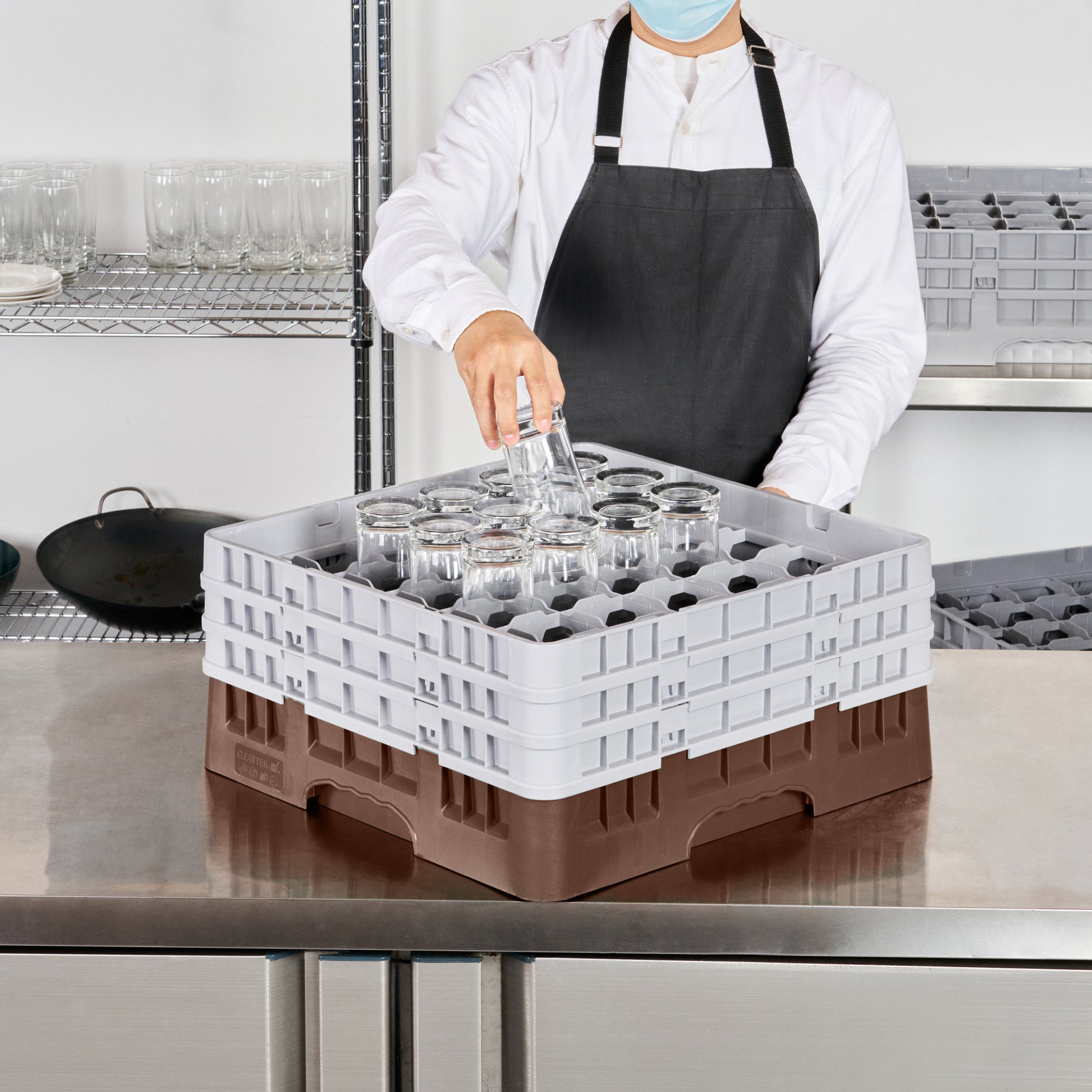 Clean Tek Professional Brown Glass Rack - 36 Compartments, 1 Full Drop and 2 Half Drop Extenders - 19 3/4" x 19 3/4" x 8 3/4" - 1 count box