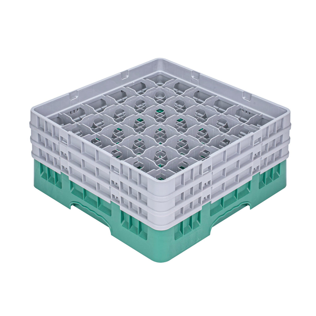 Clean Tek Professional Green Glass Rack - 36 Compartments, 1 Full Drop and 2 Half Drop Extenders - 19 3/4" x 19 3/4" x 8 3/4" - 1 count box