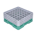 Clean Tek Professional Green Glass Rack - 36 Compartments, 1 Full Drop and 2 Half Drop Extenders - 19 3/4" x 19 3/4" x 8 3/4" - 1 count box