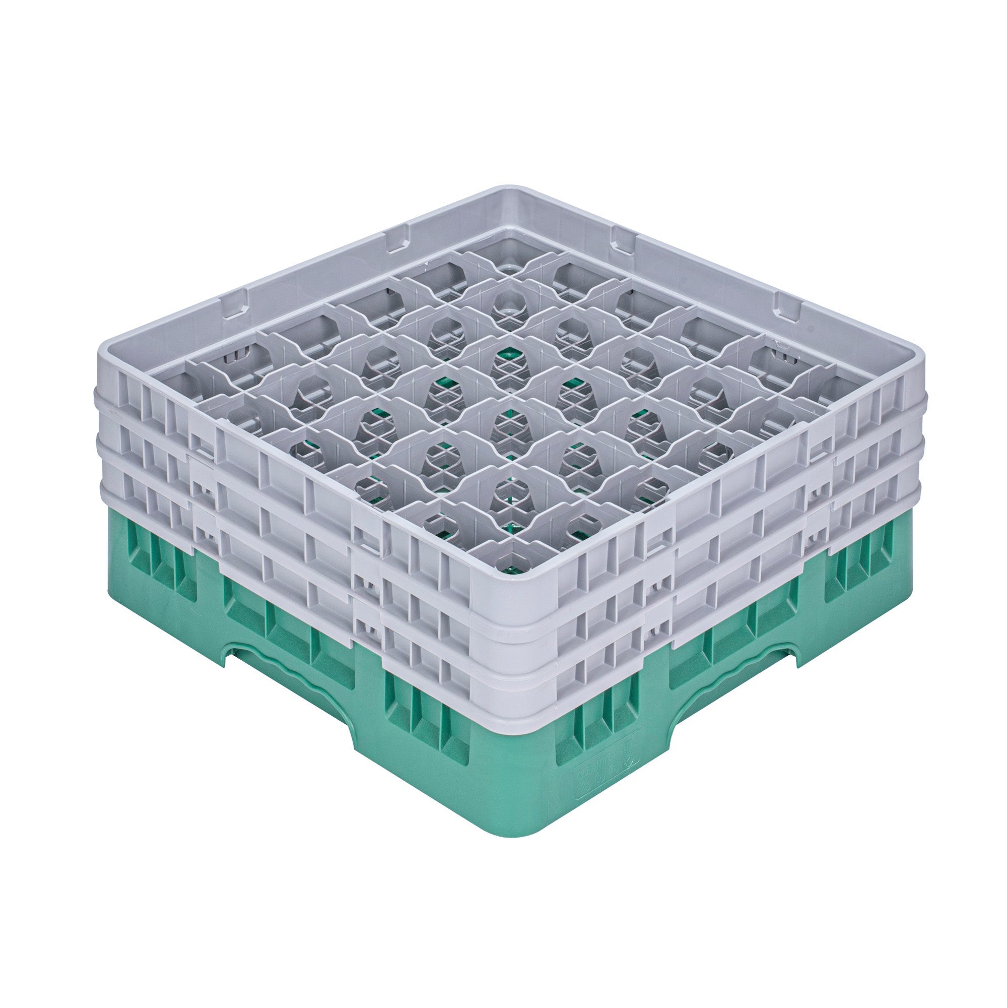 Clean Tek Professional Green Glass Rack - 36 Compartments, 1 Full Drop and 2 Half Drop Extenders - 19 3/4" x 19 3/4" x 8 3/4" - 1 count box