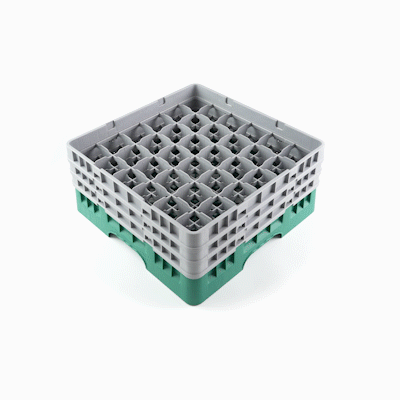 Clean Tek Professional Green Glass Rack - 36 Compartments, 1 Full Drop and 2 Half Drop Extenders - 19 3/4" x 19 3/4" x 8 3/4" - 1 count box