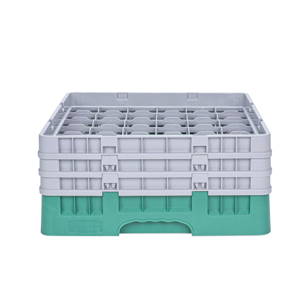 Clean Tek Professional Green Glass Rack - 36 Compartments, 1 Full Drop and 2 Half Drop Extenders - 19 3/4" x 19 3/4" x 8 3/4" - 1 count box