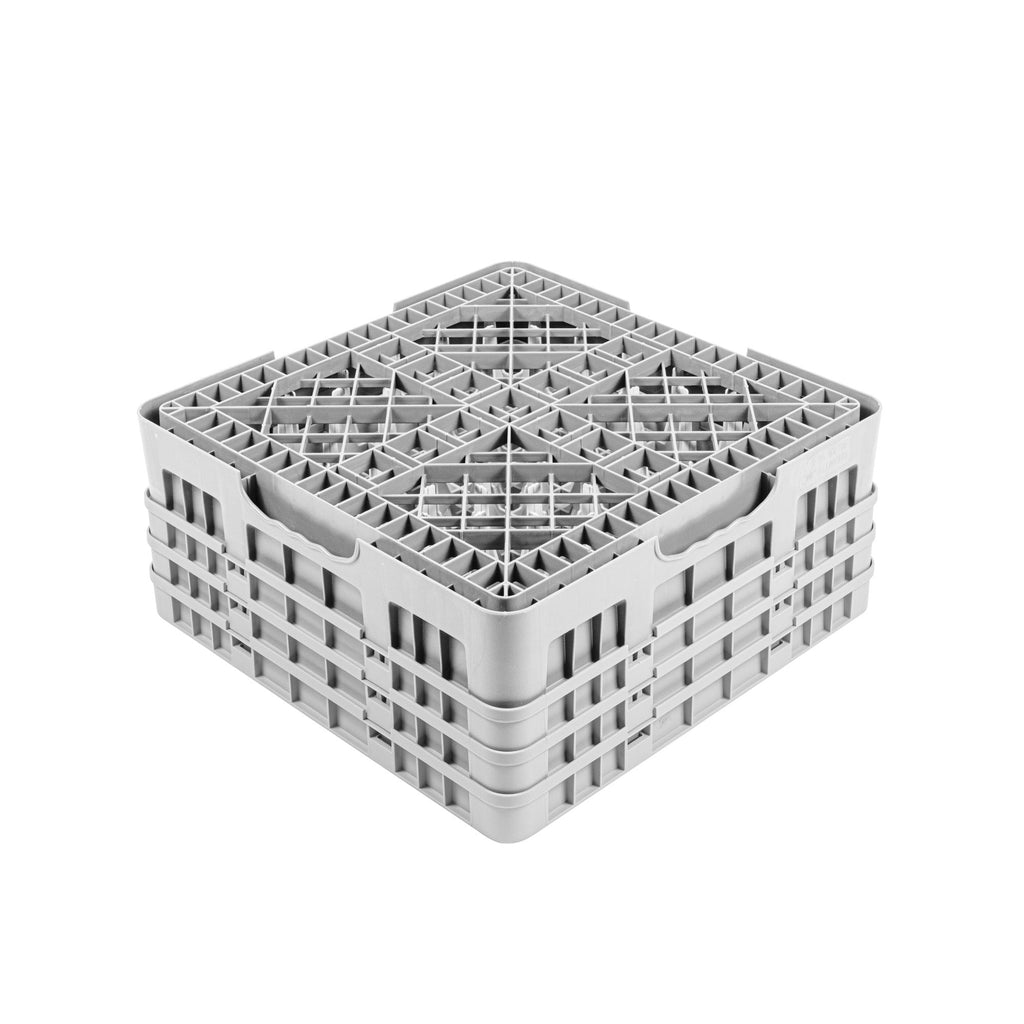 Clean Tek Professional Gray Glass Rack - 36 Compartments, 1 Full Drop and 2 Half Drop Extenders - 19 3/4" x 19 3/4" x 8 3/4" - 1 count box