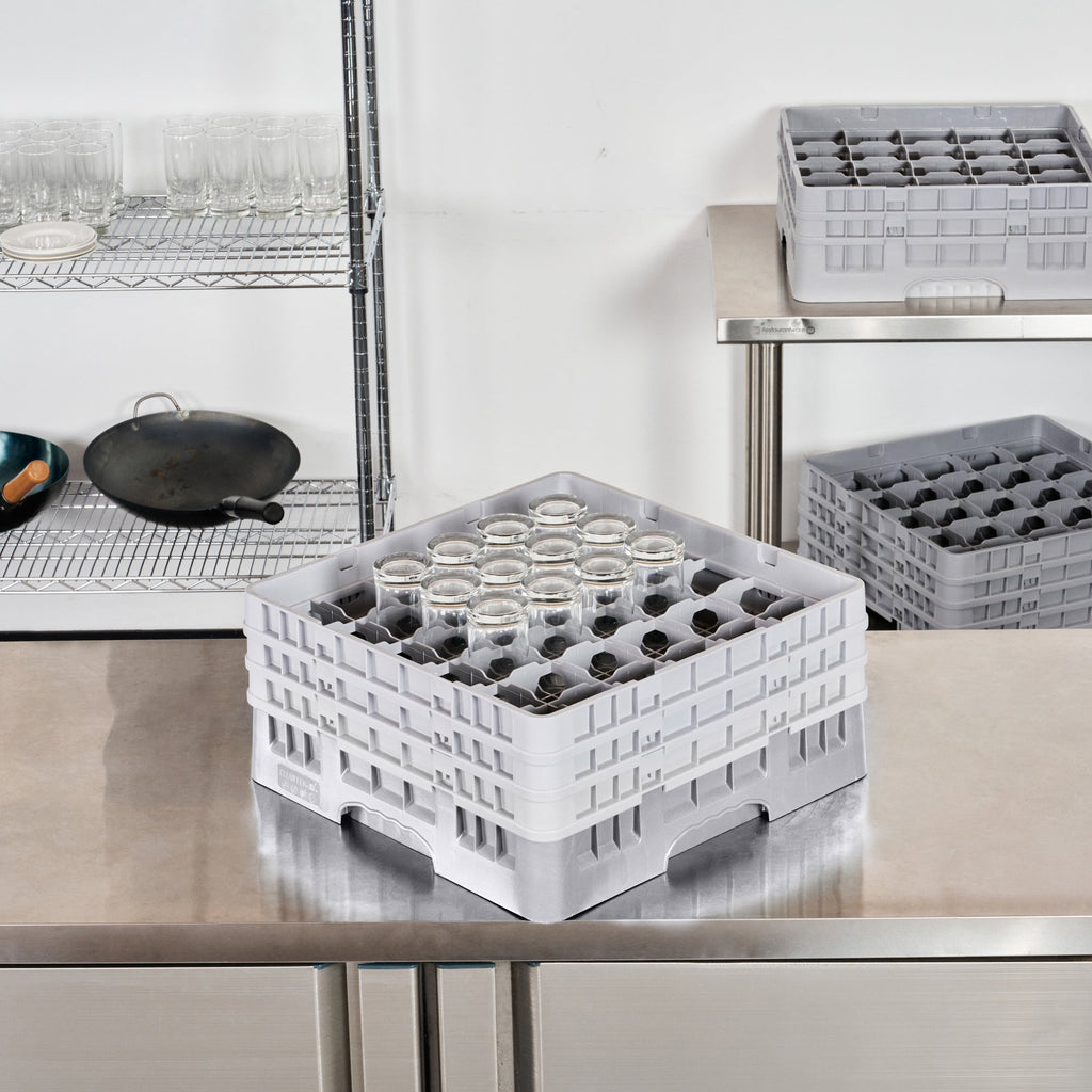 Clean Tek Professional Gray Glass Rack - 36 Compartments, 1 Full Drop and 2 Half Drop Extenders - 19 3/4" x 19 3/4" x 8 3/4" - 1 count box