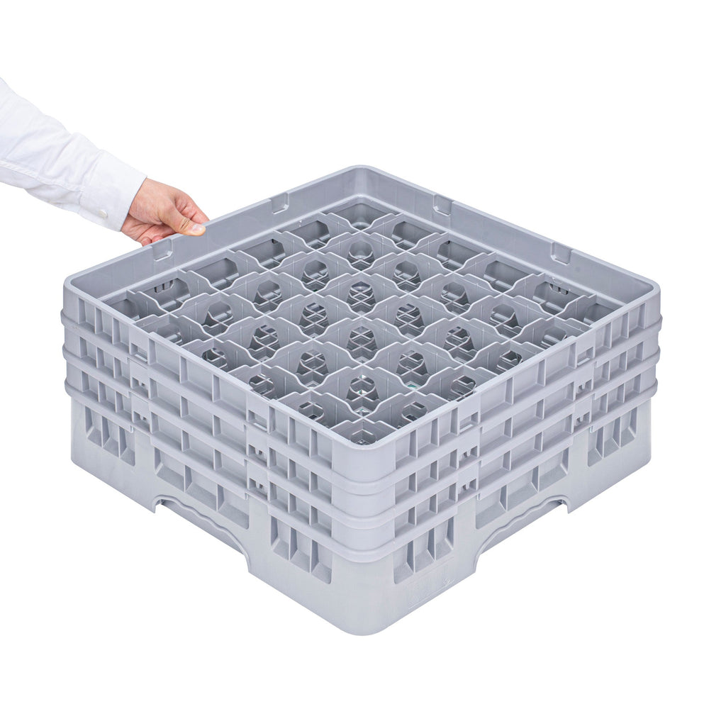 Clean Tek Professional Gray Glass Rack - 36 Compartments, 1 Full Drop and 2 Half Drop Extenders - 19 3/4" x 19 3/4" x 8 3/4" - 1 count box