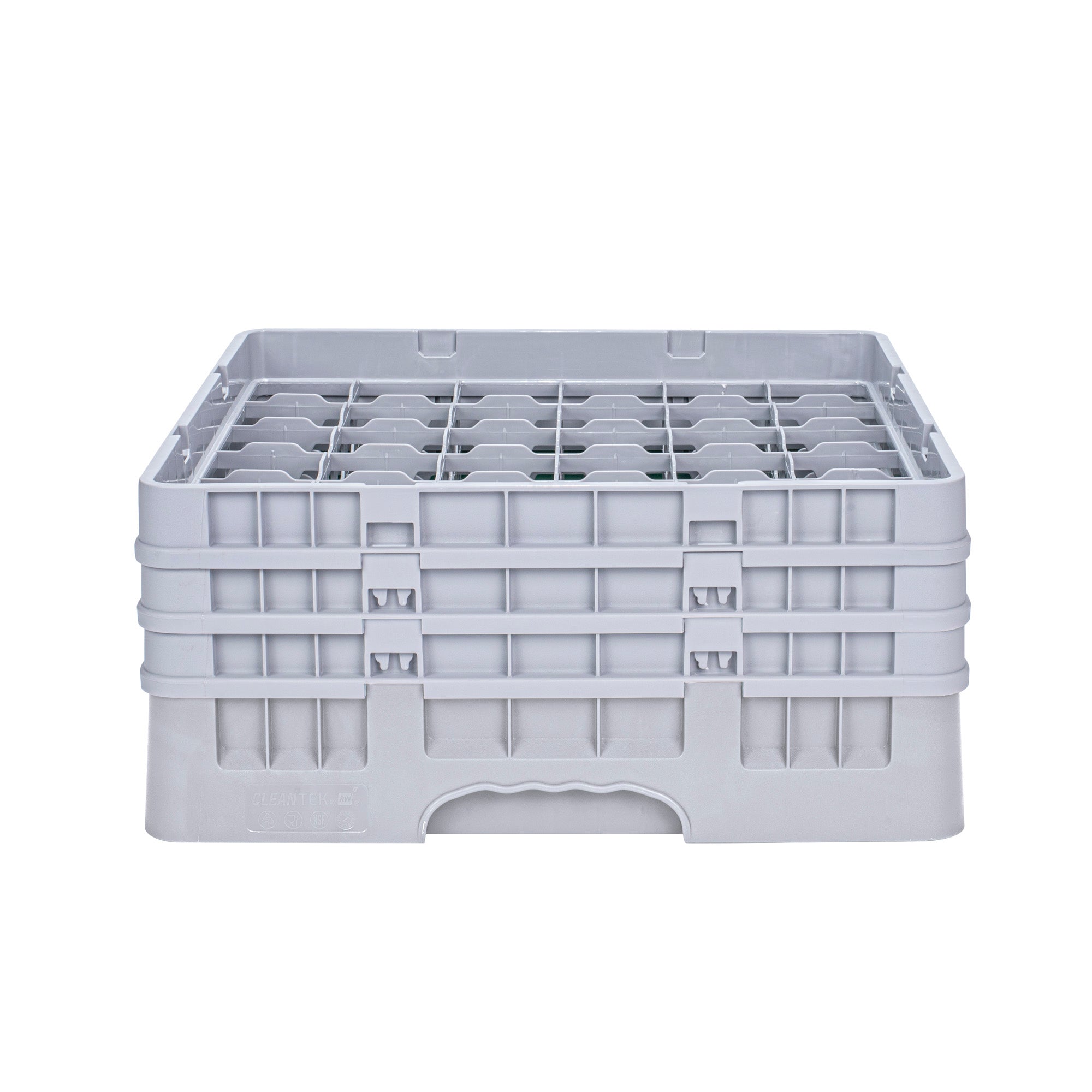 Clean Tek Professional Gray Glass Rack - 36 Compartments, 1 Full Drop and 2 Half Drop Extenders - 19 3/4" x 19 3/4" x 8 3/4" - 1 count box