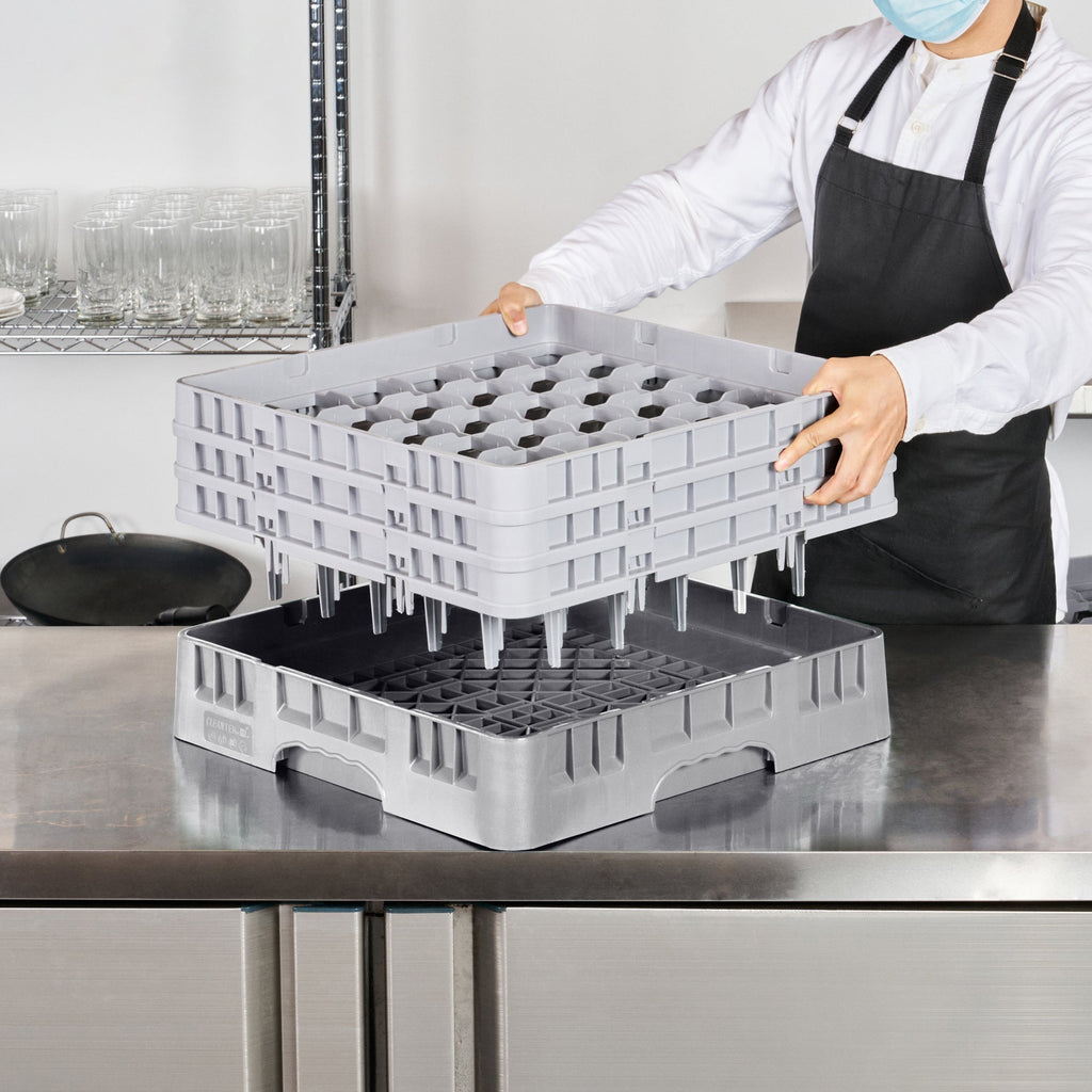 Clean Tek Professional Gray Glass Rack - 36 Compartments, 1 Full Drop and 2 Half Drop Extenders - 19 3/4" x 19 3/4" x 8 3/4" - 1 count box