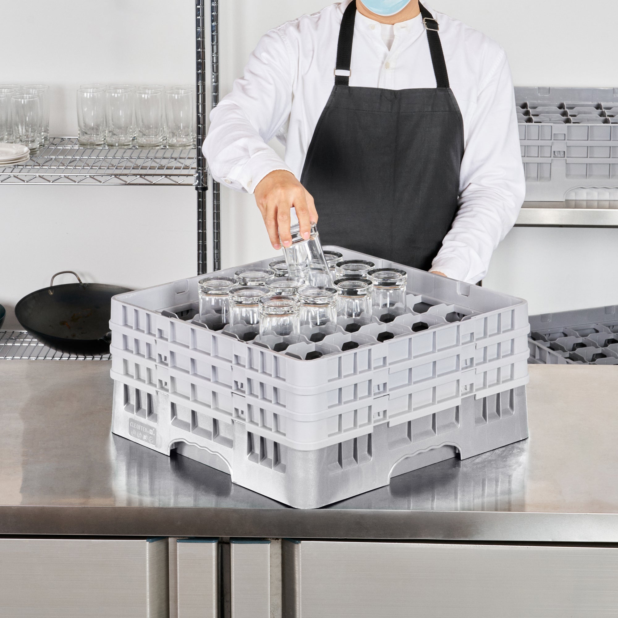 Clean Tek Professional Gray Glass Rack - 36 Compartments, 1 Full Drop and 2 Half Drop Extenders - 19 3/4" x 19 3/4" x 8 3/4" - 1 count box